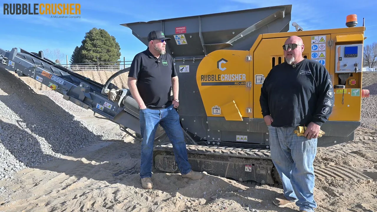 RubbleCrusher RC-J65 machine walkthrough and customer interview in a contractor setting