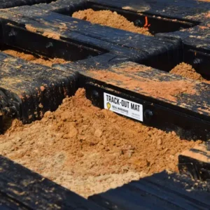 Ideal Warehouse Track Out Mats are heavy-duty, reusable rubber mats that remove mud, rock, and debris from vehicle tires as they exit your site.